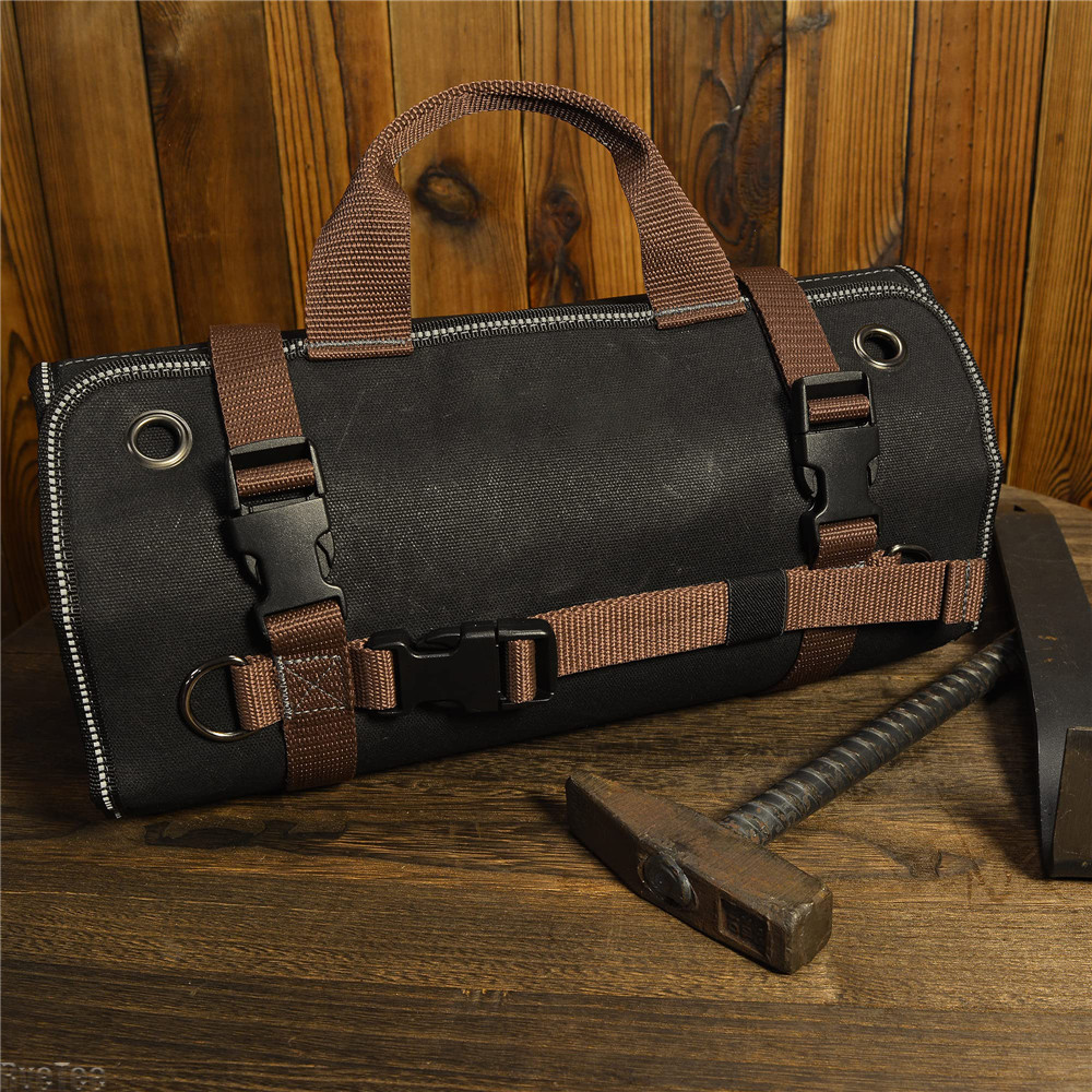 Heavy-Duty Waxed Canvas Tool Roll 15-Pockets Tool Roll Up Bag Organizer Roll Up Tool Bag Organizer