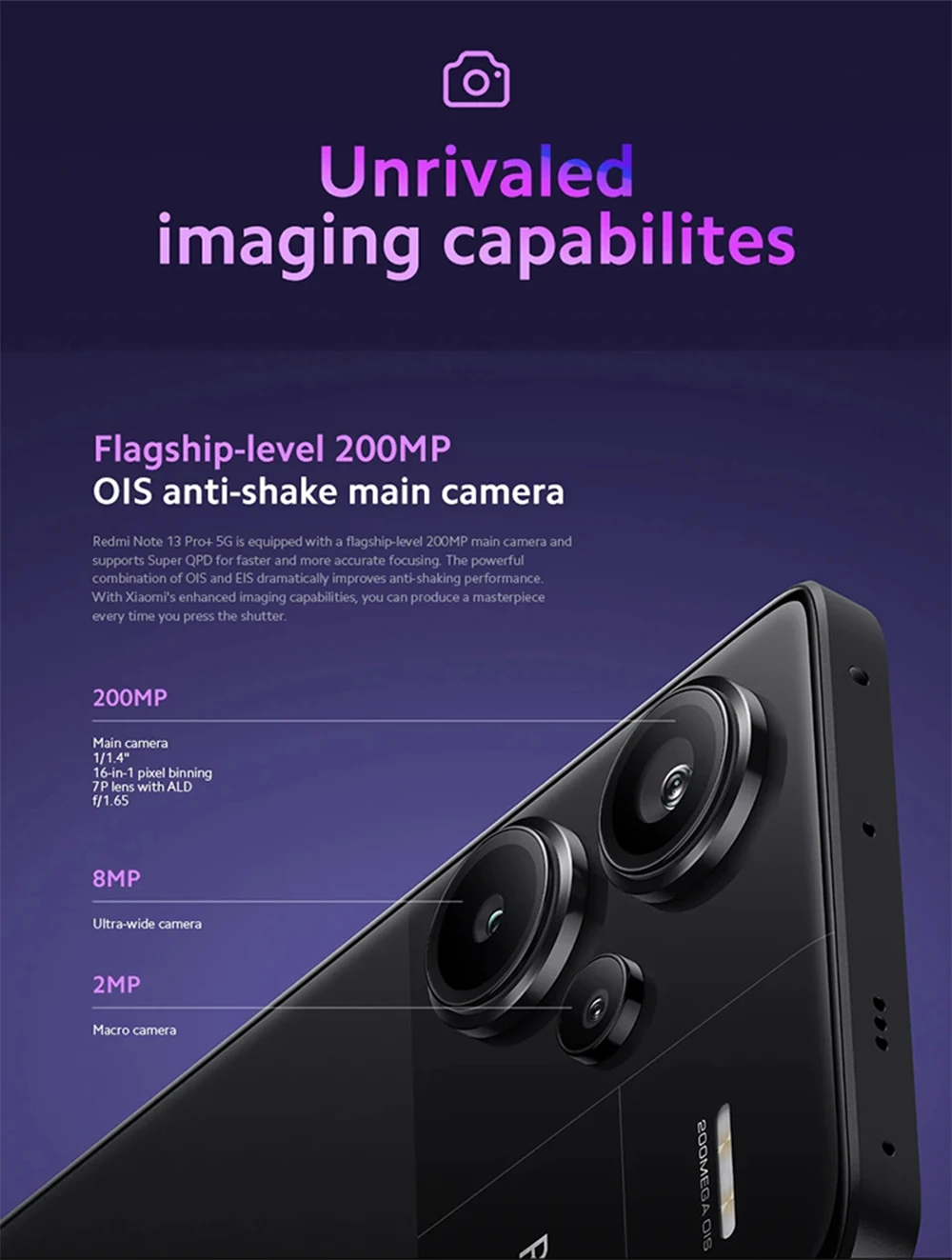Xiaomi Redmi Note 13 Pro Plus 5G Wersja globalna 256 GB/512 GB MediaTek Dimensity 7200-Ultra 6.67'' Wyświetlacz 3D-Curved 1.5K 120 Hz, 1