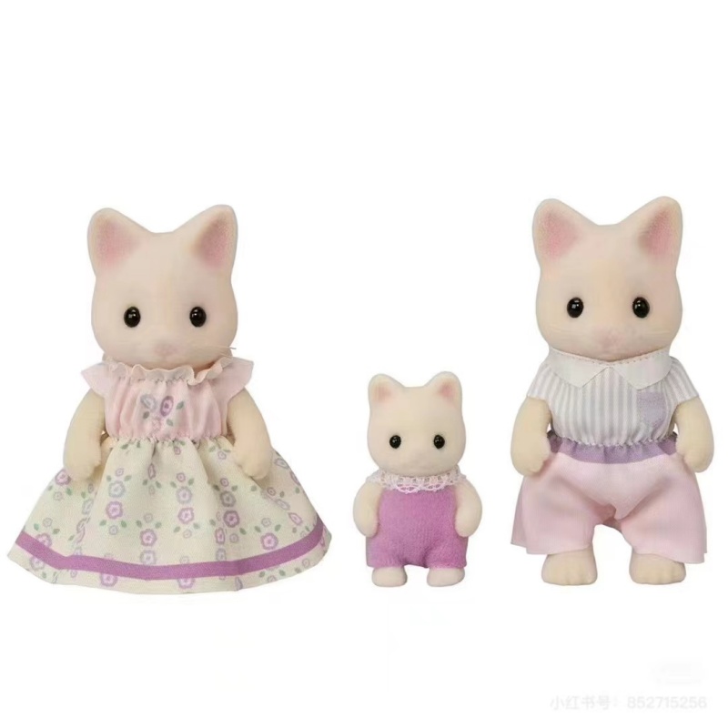 Sylvanian Families Anime Girl Figurki Calico stworzenia Zestaw mebli ternurines Autentyczne kwiatowe trio rodziny kotów