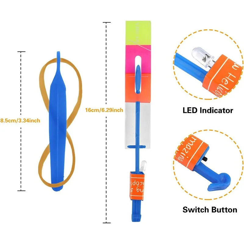 Outdoor Flash Rocket toy LED Lights Glowing Slingshot Rocket Helicopter Flying Toy kid's Party Fun Gift Rubber Band Ejector Toys