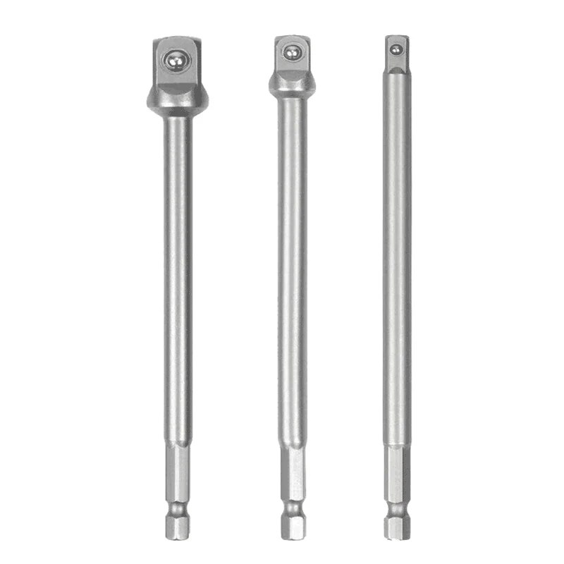 3pc 150mm adaptador parafuso elétrico 1/2 driver cabeça quadrada 3/8 hexagonal 1/4 adaptador estendido ferramenta conjunto de acessórios