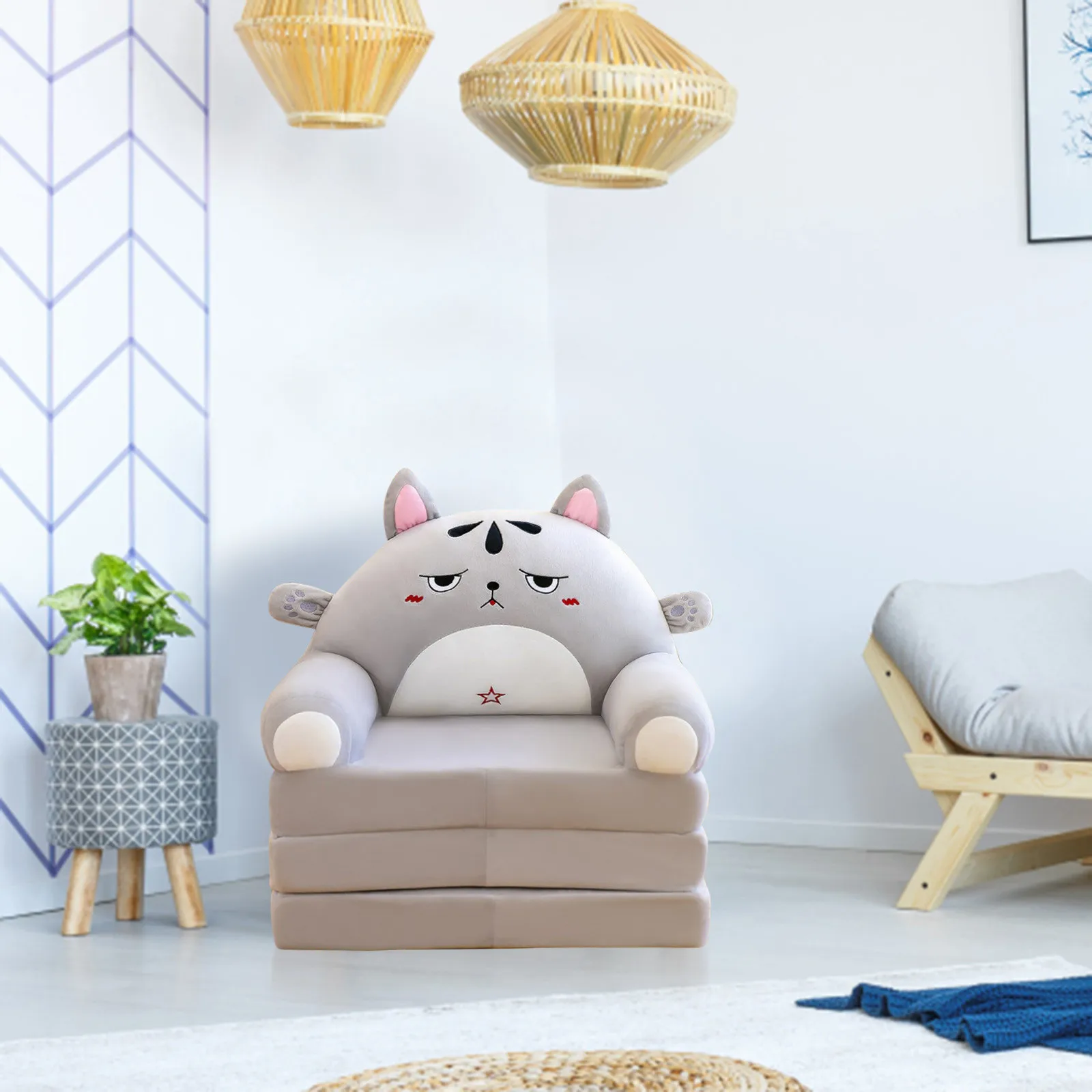 Cushion Plush Sofa case Backrest Armchair 2 In 1 Foldable Sofa Cute Cartoon Lazy Sofa Flip Open Sofa case Without Pp Cotton