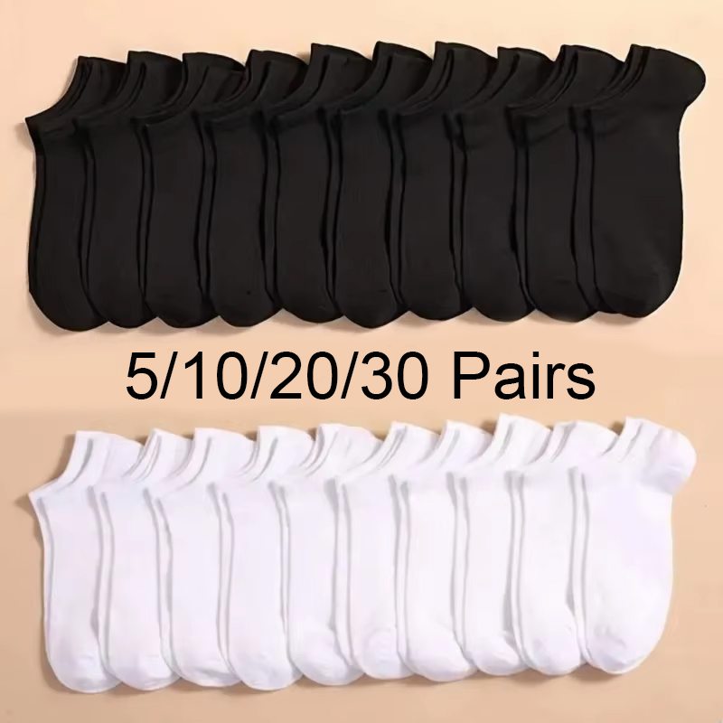 5/10 /20/30 Pairs Unisex Casual Plain Color Boat Socks Thin Breathable Comfy Anti Odor Sweat-absorbing Ankle Socks For Men Women
