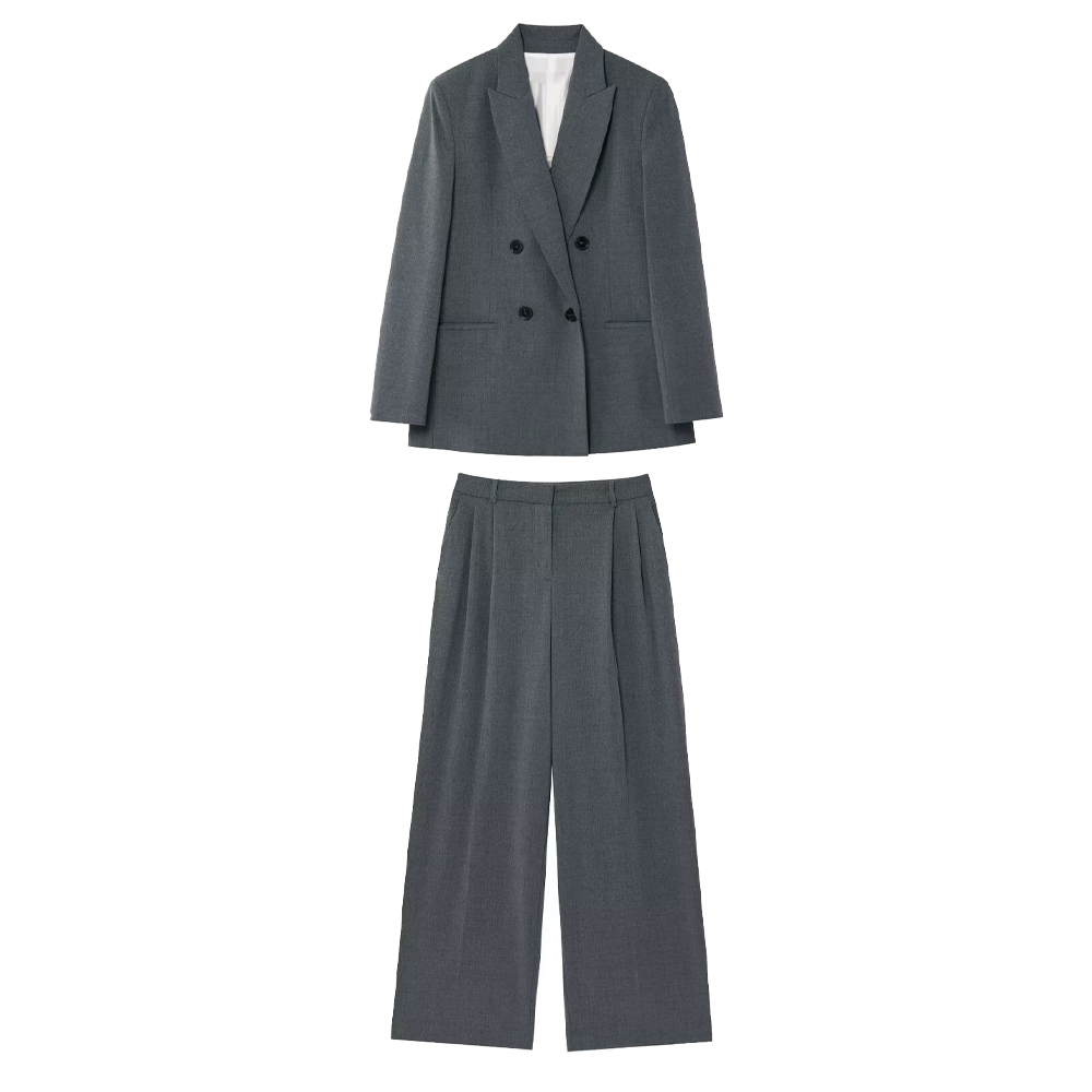 Roupas femininas com ombreiras duplo breasted manga comprida terno jaqueta primavera e verão novas calças de cintura alta