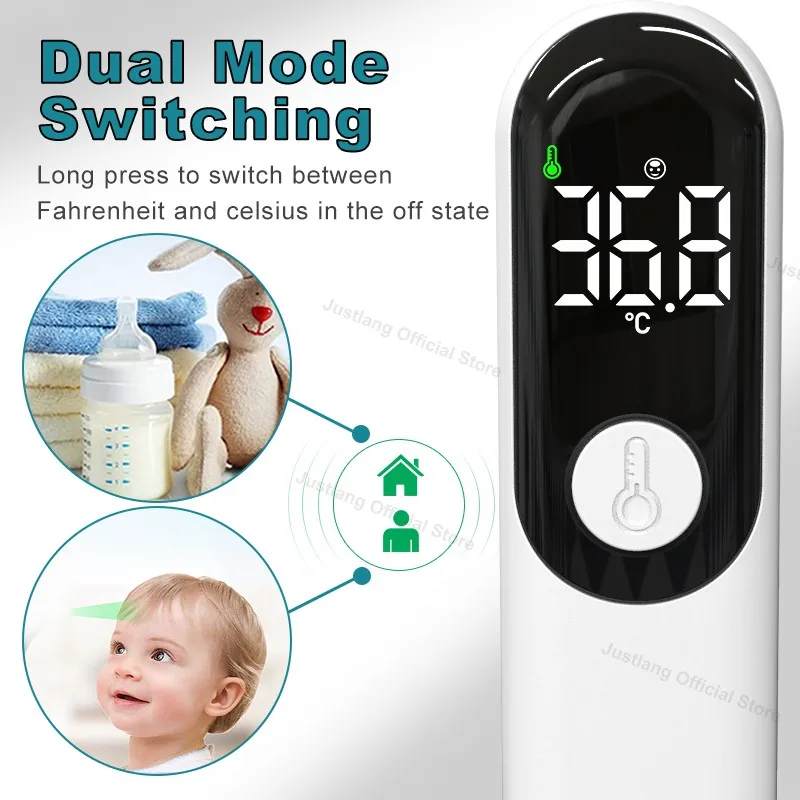 JUSTLANG Wiederaufladbares Thermometer, LED-Stirn-Digital-Infrarot-Medizinthermometer, Körpertemperatur, Fieber für Babys und Erwachsene