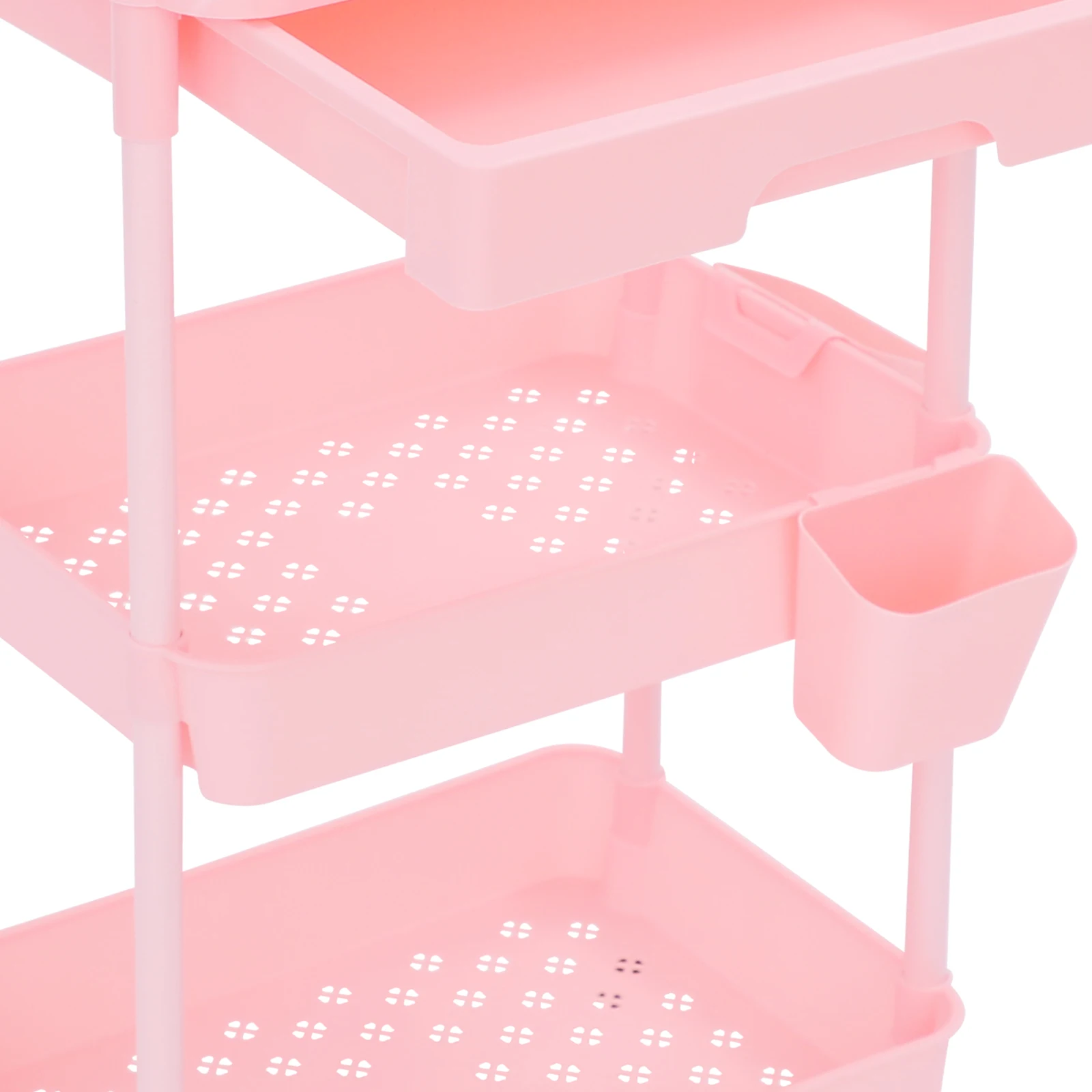 Carrello portaoggetti a 3 livelli con cassetto e rotelle girevoli per cucina, bagno, salone, lavanderia, carrello per snack, organizer mobile rosa