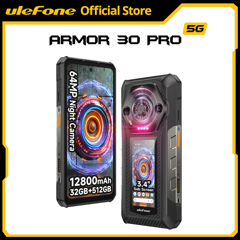 【เปิดตัวครั้งแรกในโลก】Ulefone Armor 30 Pro 5G สมาร์ทโฟน Android 14 หน้าจอ 6.9 นิ้ว 120Hz 32GB+512GB กล้องถ่ายภาพกลางคืน 12800mAh 64MP NFC MTK Dimensity 7300X 66W โทรศัพท์มือถือ