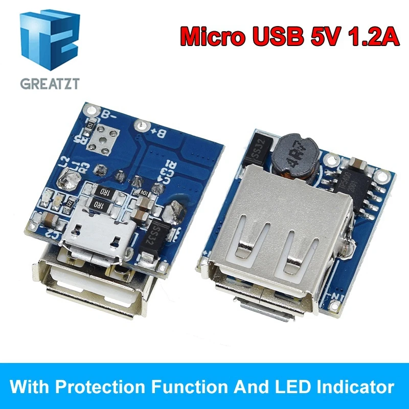Повышающий преобразователь Type-C/Micro USB 5 В, 1 А, 2 А, повышающий модуль питания, аксессуары для мобильных устройств с защитным светодиодным индикатором