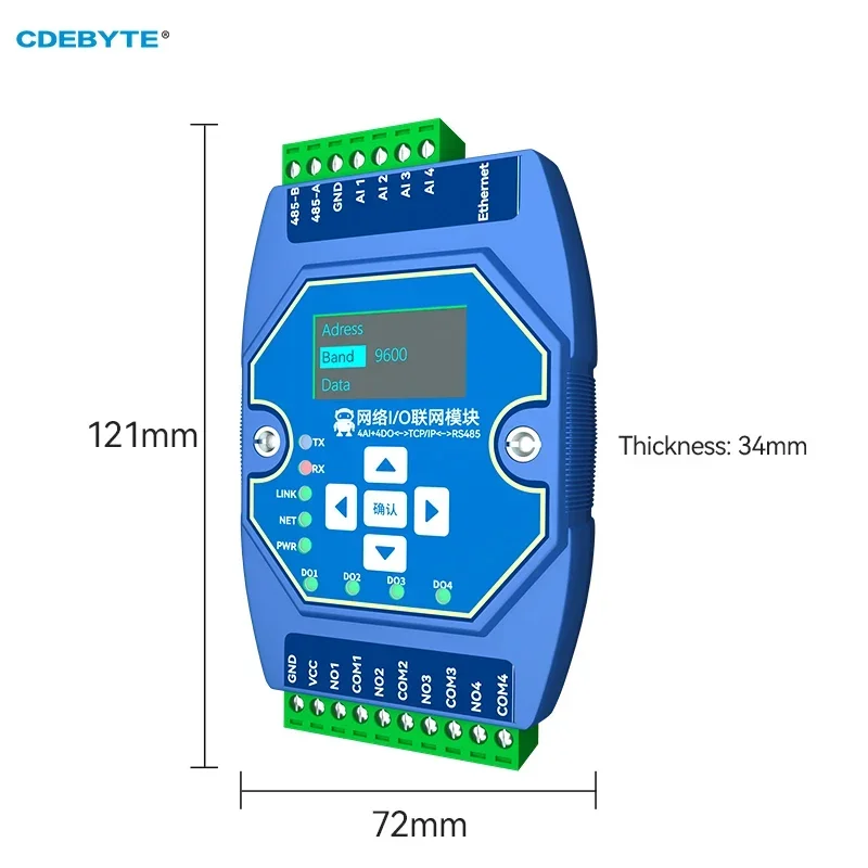 4AI+4DO ModBus Gateway für SPS ME31-XAAX0440 RS485 Ethernet I/O Netzwerkmodul Datenschalter CDEBYTE DC8-28V Schieneninstallation