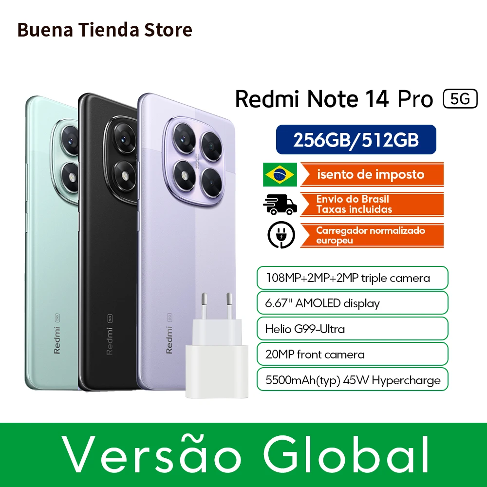 Estreia mundial redmi note 14 pro 5g versão global smartphone dimensão 7300-ultra nfc 200mp câmera 1.5k 120hz display amoled