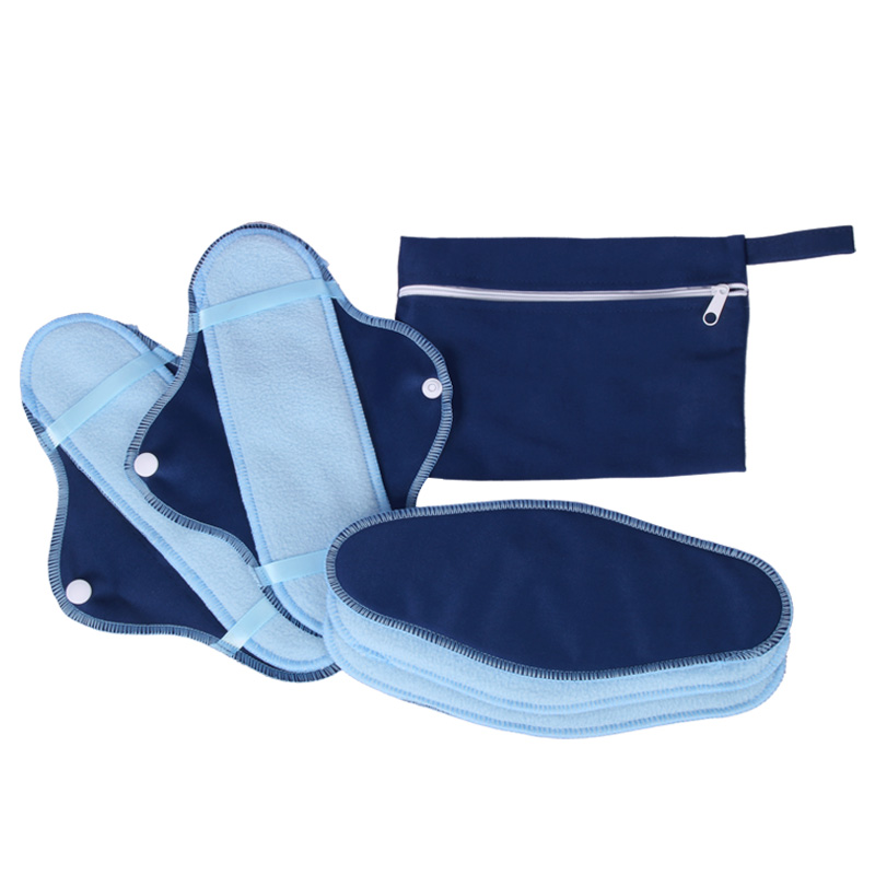 AIO 8 unids/set de toallas menstruales de tela lavables reutilizables, toallitas suaves para bragas con bolsa húmeda, servilletas sanitarias de uso diario y nocturno a prueba de fugas