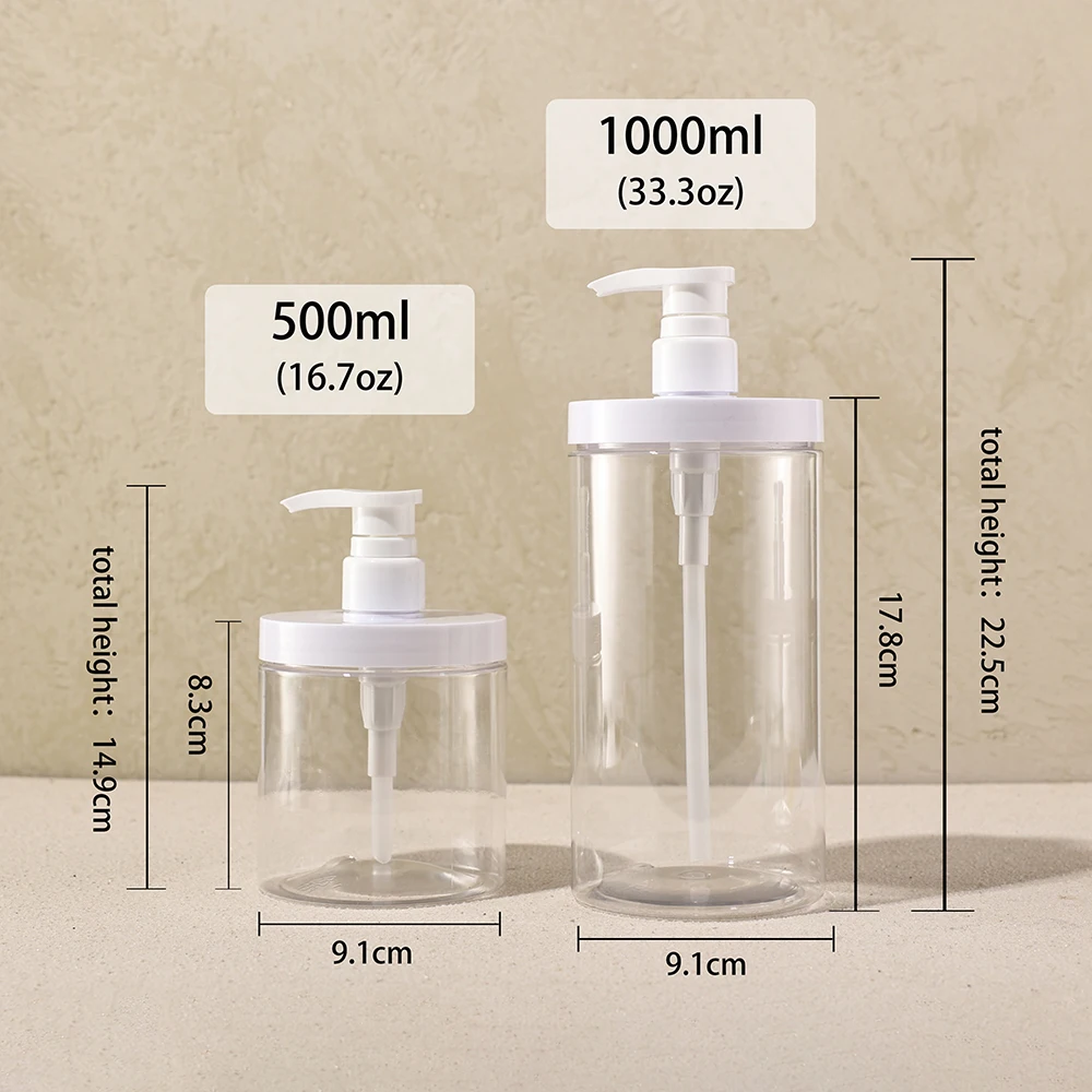 Dispensador de botellas con bomba de 500ml/1000ml, botellas rellenables de plástico, estilo de boca ancha, vacío para jabón de ducha de viaje, 1 ud.