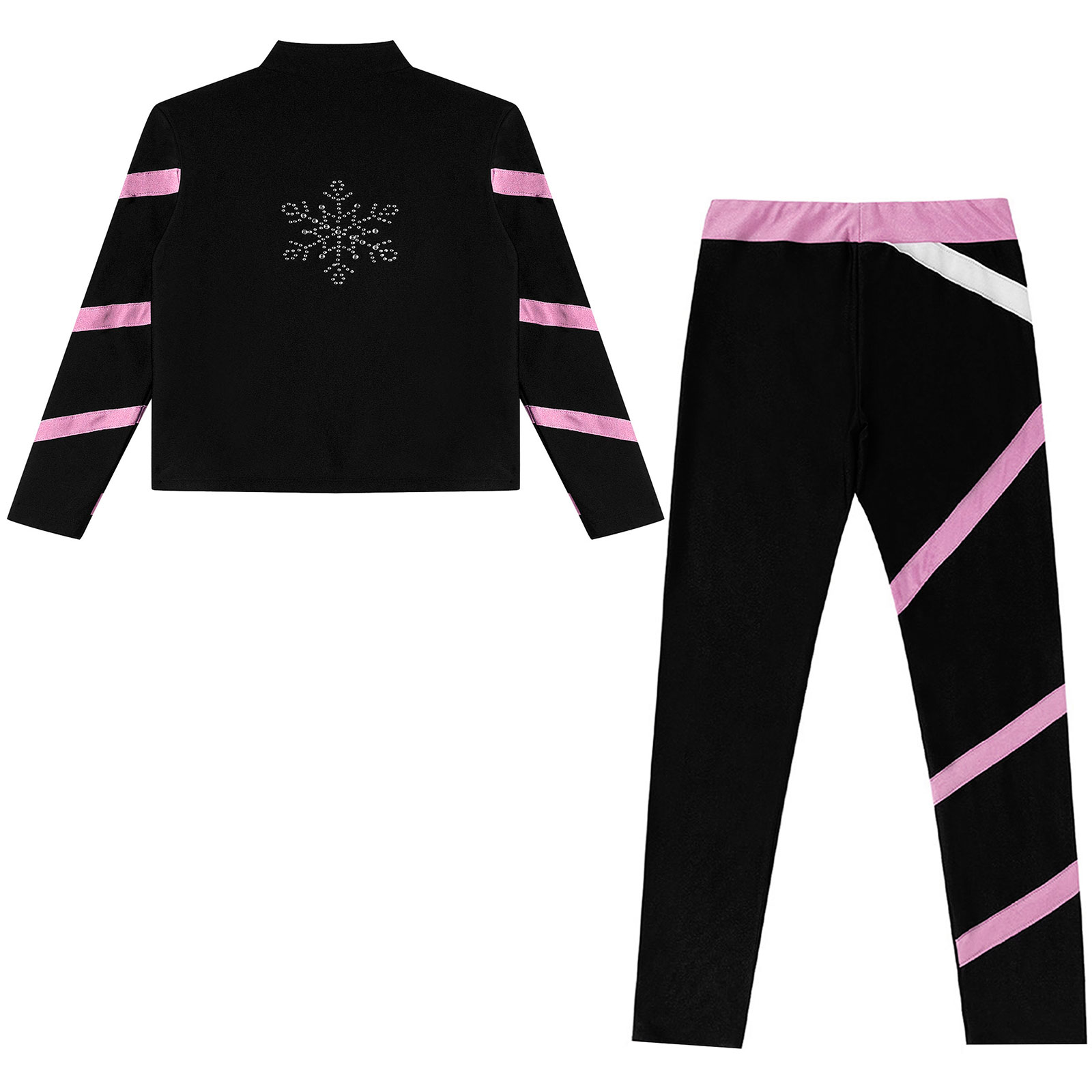 Kinder Mädchen Gymnastik Eiskunstlauf Ballett Kostüm Trainingsanzug Reißverschluss Stehkragen Fleece-gefütterte Jacke mit Leggings Tanzkleidung