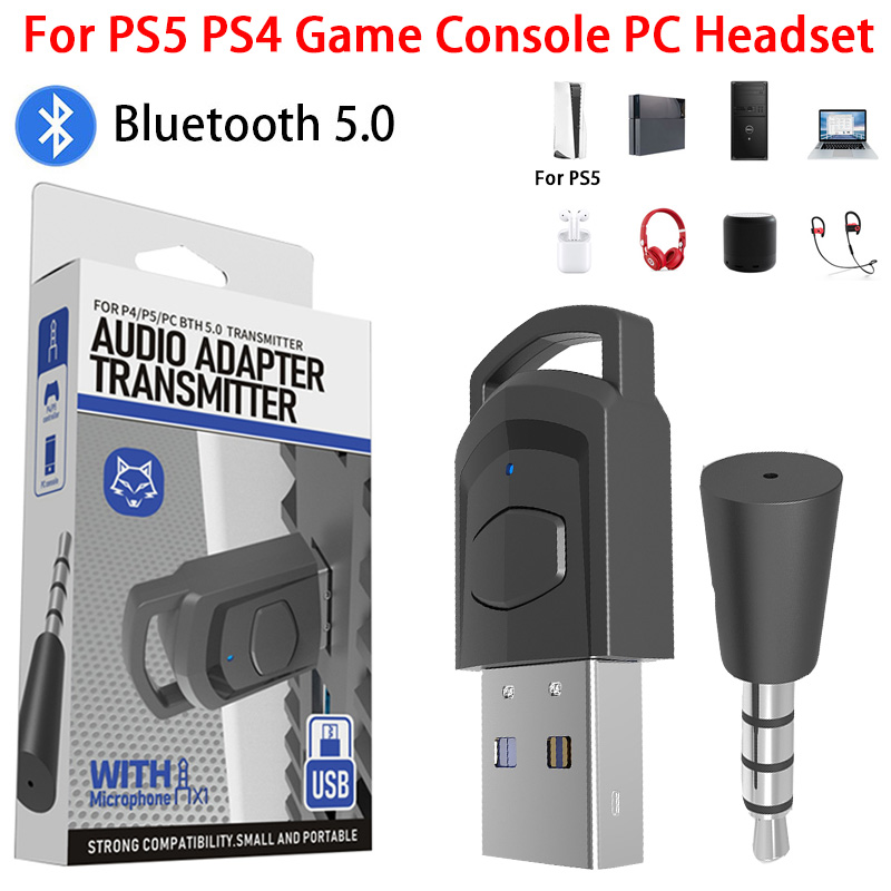 Receptor adaptador de auriculares de Audio inalámbrico para consola de juegos PS5, PS4, auriculares para PC, transmisor de Audio Bluetooth 5,0