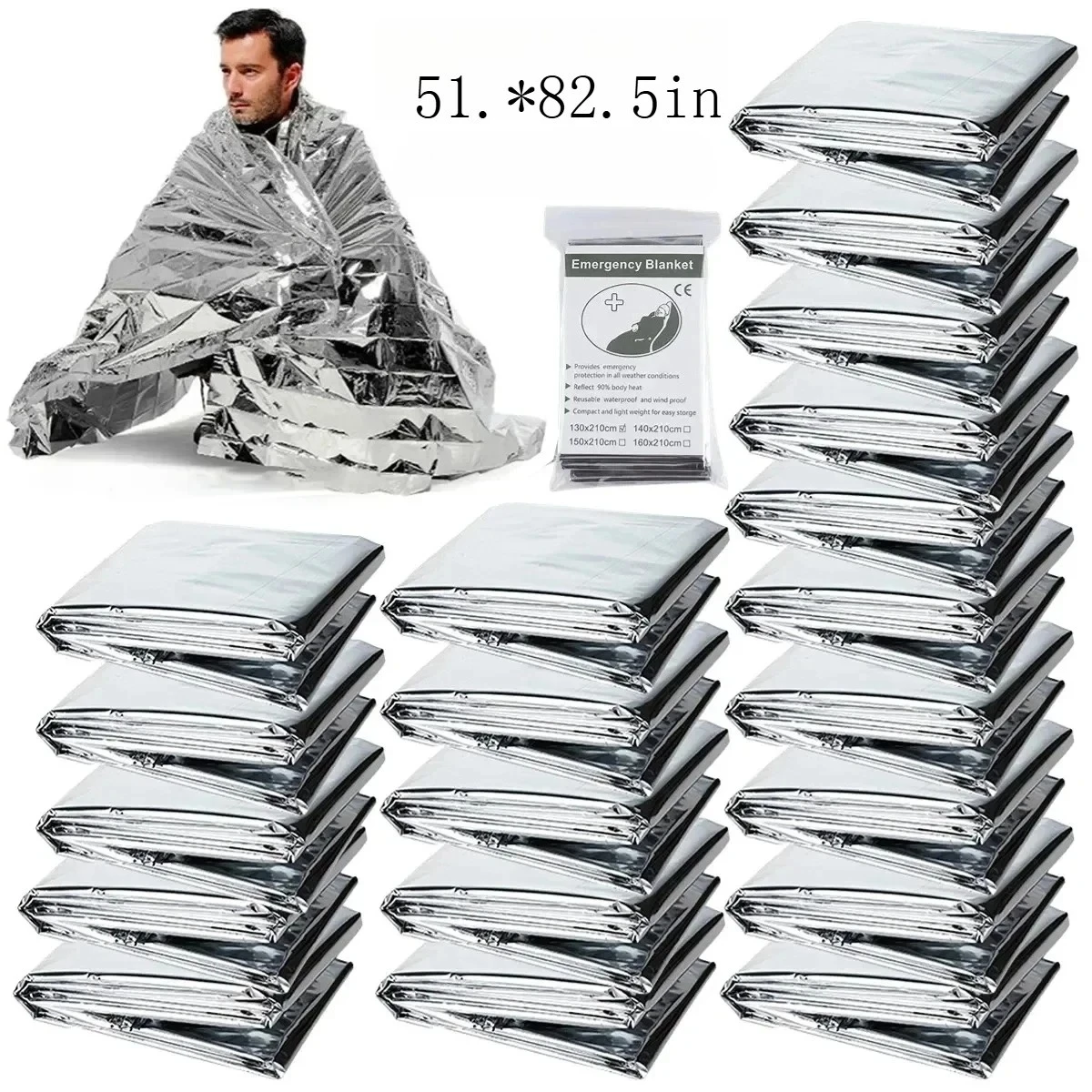 1-10PCS Coperta di emergenza Antivento Foglio impermeabile Attrezzatura di sopravvivenza termica Kit di salvataggio militare di primo soccorso per il campeggio all'aperto