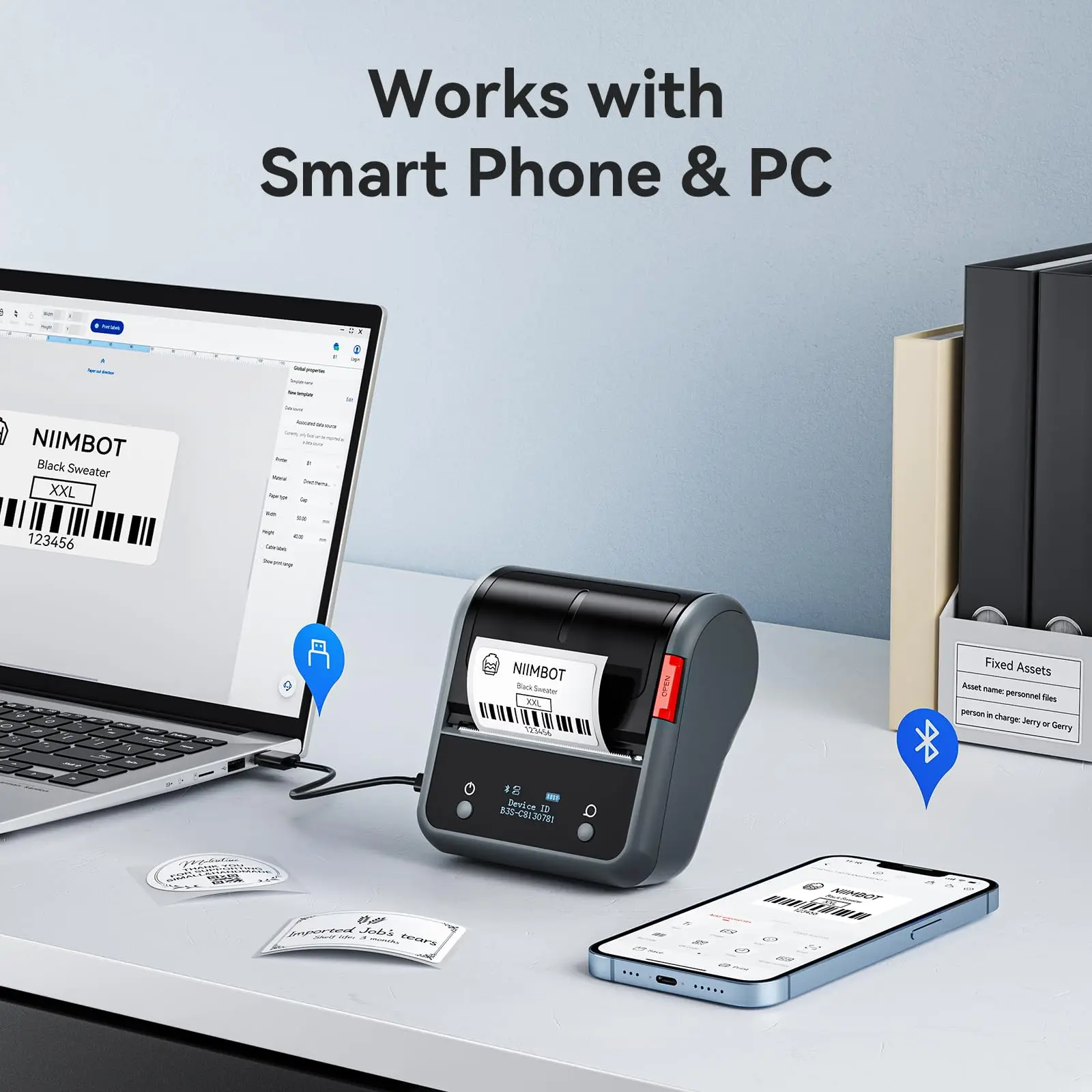 NiiMbot B3S Commercial Wireless Label Maker ซูเปอร์มาร์เก็ตราคา Barcode Label Printer สําหรับร้านขายเสื้อผ้าขนาดเล็กธุรกิจ