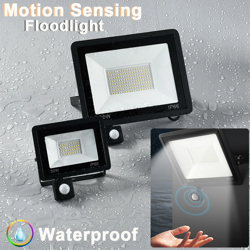 LED Floodlight Outdoor IP66 Waterproof Motion Sensing Path Light Spotlight 220V 10W 20W 30W 50W 100W Garden Porch Courtyard Lamp