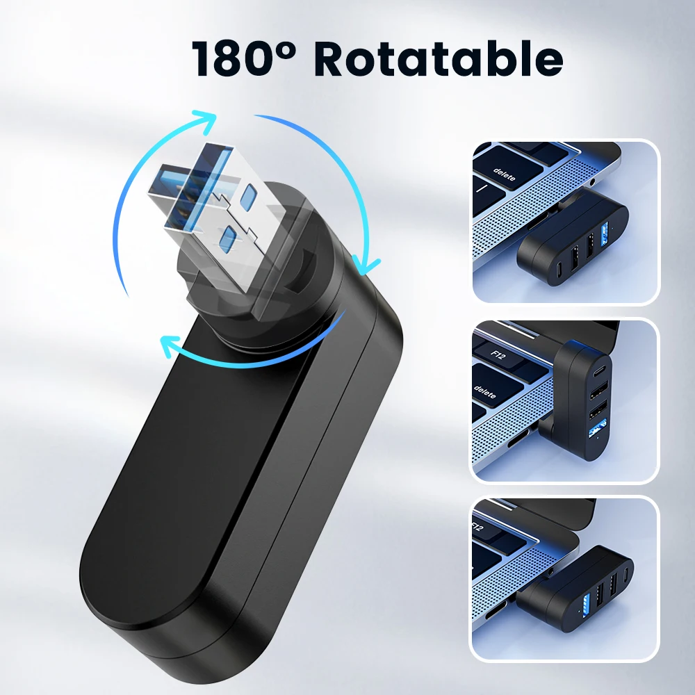 HUB USB giratorio USB3.0 2,0 tipo C HUB divisor USB 4 puertos expansor múltiple para ordenador portátil MacBook U transferencia de datos de disco