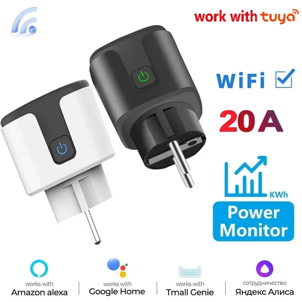 20a ue wifi tomada inteligente com tuya app tomada adaptador monitor de energia controle remoto sem fio app para google casa alexa