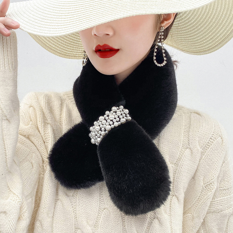 Women Winter Faux Rabbit Fur Scarf Soft Warm Neck Warmer Cozy Collar Elegant Neck Shawl For Autumn Winter Fashion Accessory