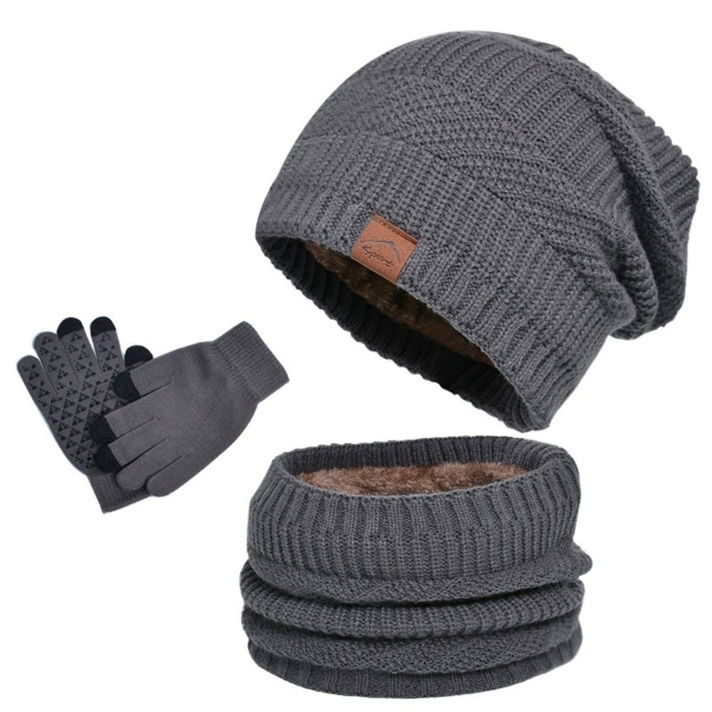3pcs Solid Color Hat Scarf Gloves Set Wool Thicken Thermal Knit Cap Warm Thermal Protection Winter Beanie Hat Cold Weather