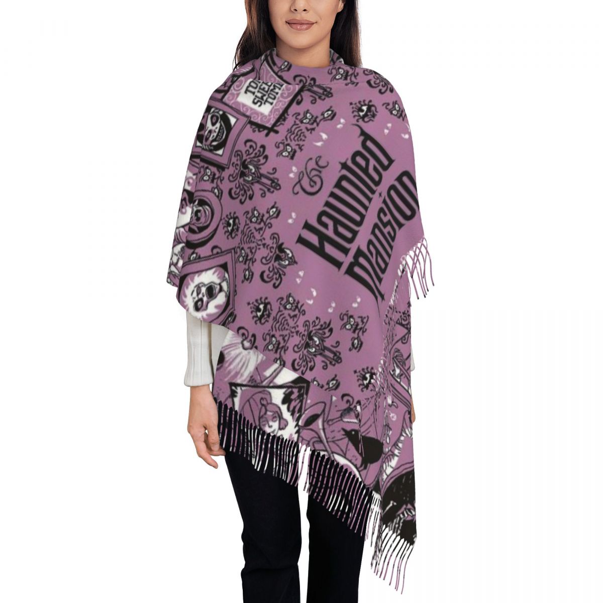 Mode Haunted Mansion Montage Quaste Schal Frauen Winter Herbst Warme Schal Wrap Dame Halloween Horror Film Schals