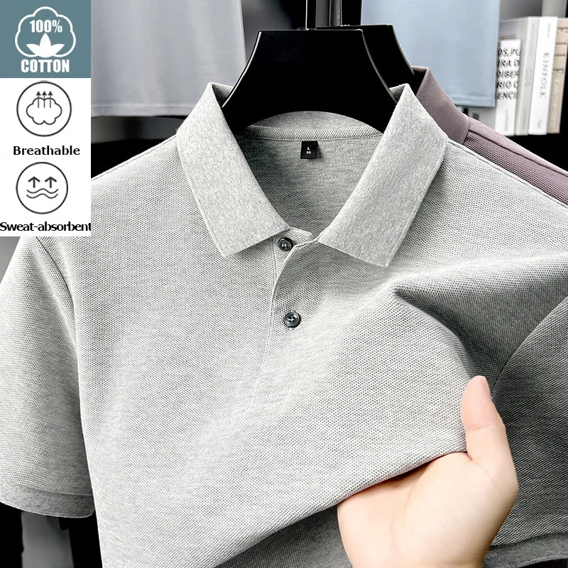 Herren-Poloshirt aus 100 % Baumwolle – lässiges, atmungsaktives Sommer-T-Shirt, 19 Farben, ideal für Golf und Sport, Business-Casual, seidenartige Oberfläche