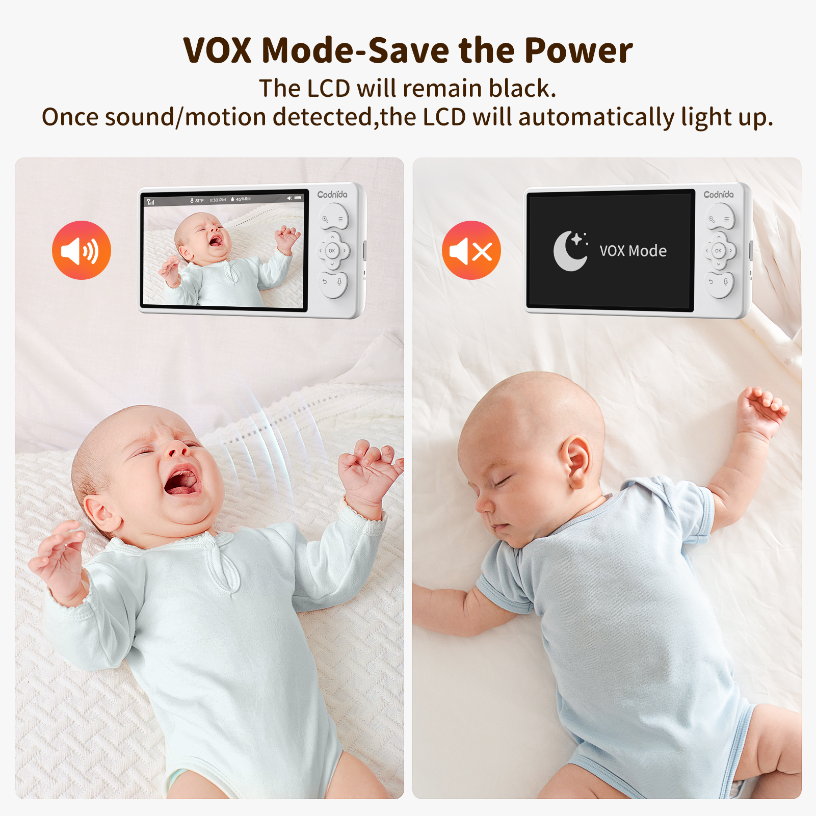 Monitor de bebê câmera de segurança de vigilância wi-fi com tela LCD de 5,5 '', PTZ/detecção de movimento/transporte, visão noturna, aplicativo, temperatura