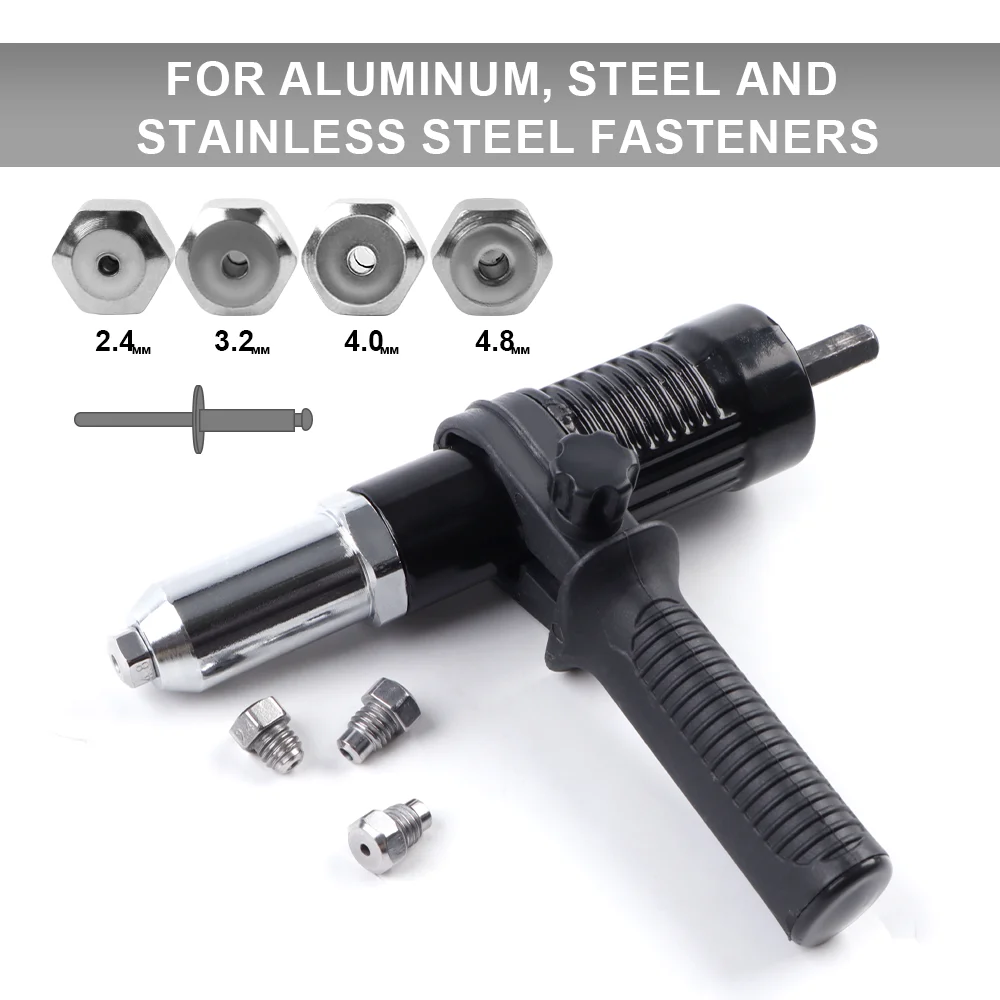Adapter do pistoletu elektrycznego, głowica konwersyjna 2,4-4,8 mm do bezprzewodowych narzędzi do nitowania, idealny do projektów DIY, narzędzie do pistoletu nitowego z trzonkiem sześciokątnym