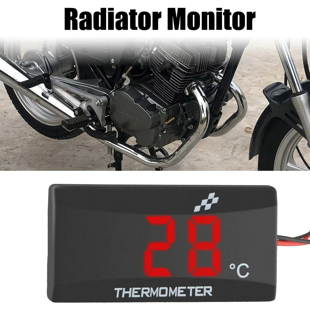 ชุดติดตั้งเพิ่มถังเก็บน้ําเทอร์โมมิเตอร์รถจักรยานยนต์ 0~120 ° C Monitor สีแดงสีน้ําเงินตัวบ่งชี้คําเตือน 12V เครื่องวัดอุณหภูมิรถจักรยานยนต์พร้อม Senso