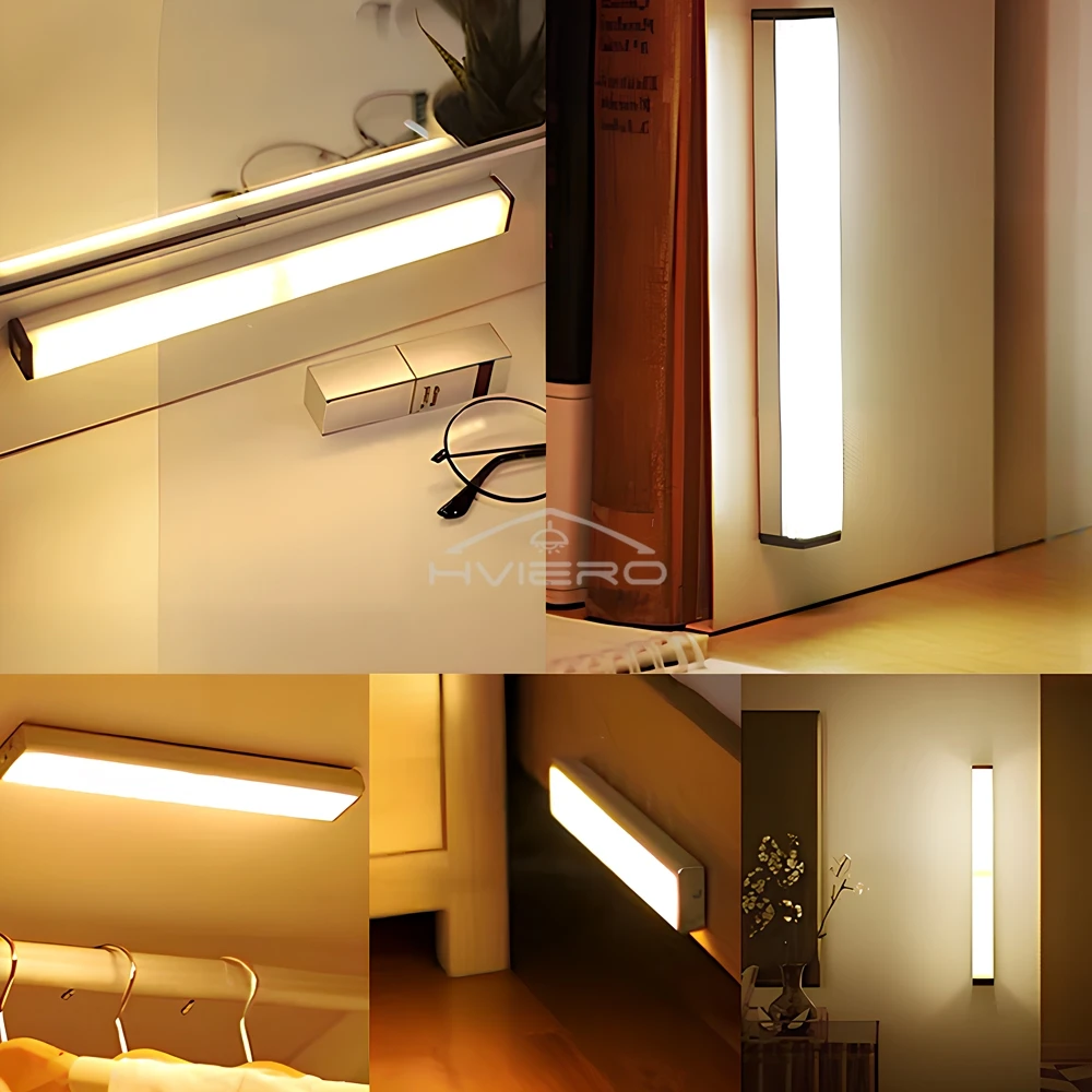 Motion Sensor ไฟกลางคืนโคมไฟ LED ไร้สาย USB ชาร์จแม่เหล็กสําหรับตู้เสื้อผ้าตู้เสื้อผ้าห้องครัวทางเดินหลอดเครื่องตรวจจับหลอดไฟ