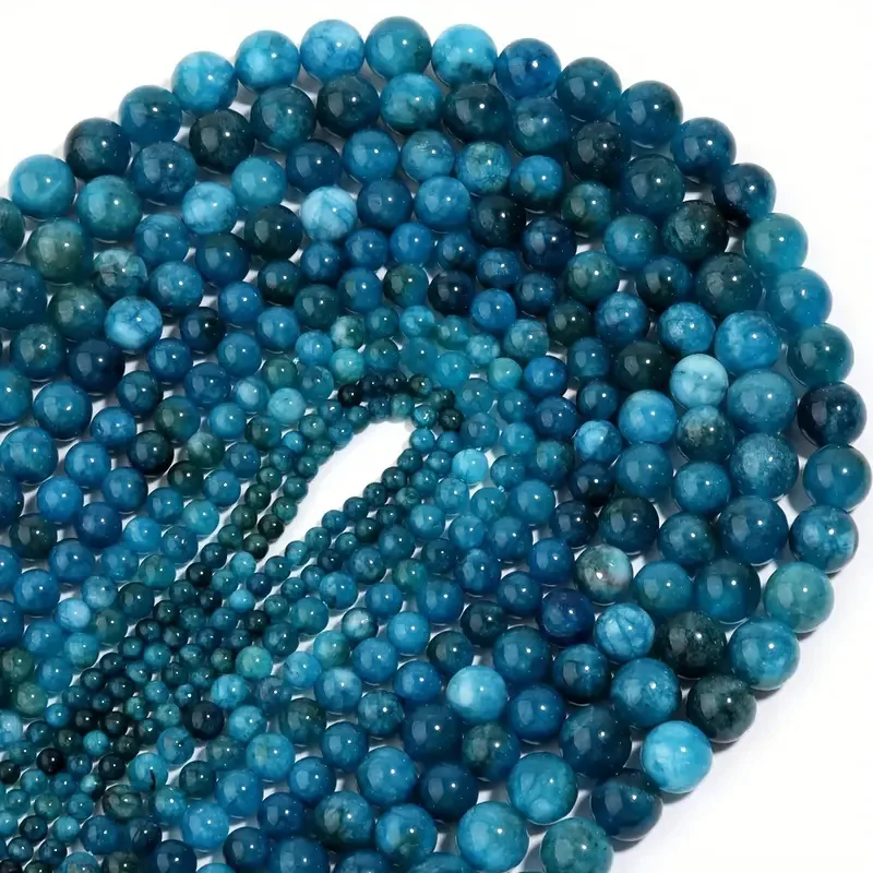 도매 천연 블루 아파타이트 스톤 1줄 비즈 4/6/8/10mm 라운드 젬 비즈 DIY 팔찌 참 장식품 제작용 비즈