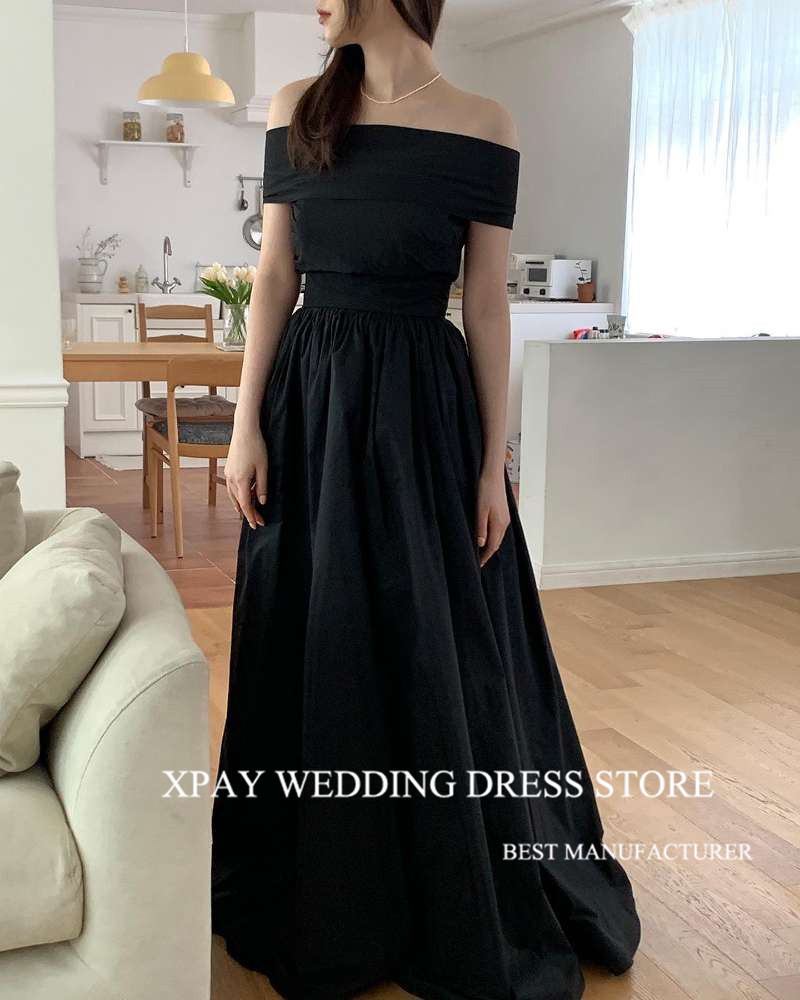 XPAY 블랙 라인 태 피터 한국 이브닝 드레스 사진 촬영 맞춤형 4 스타일 반팔 댄스 파티 드레스 웨딩 파티 레이스 업