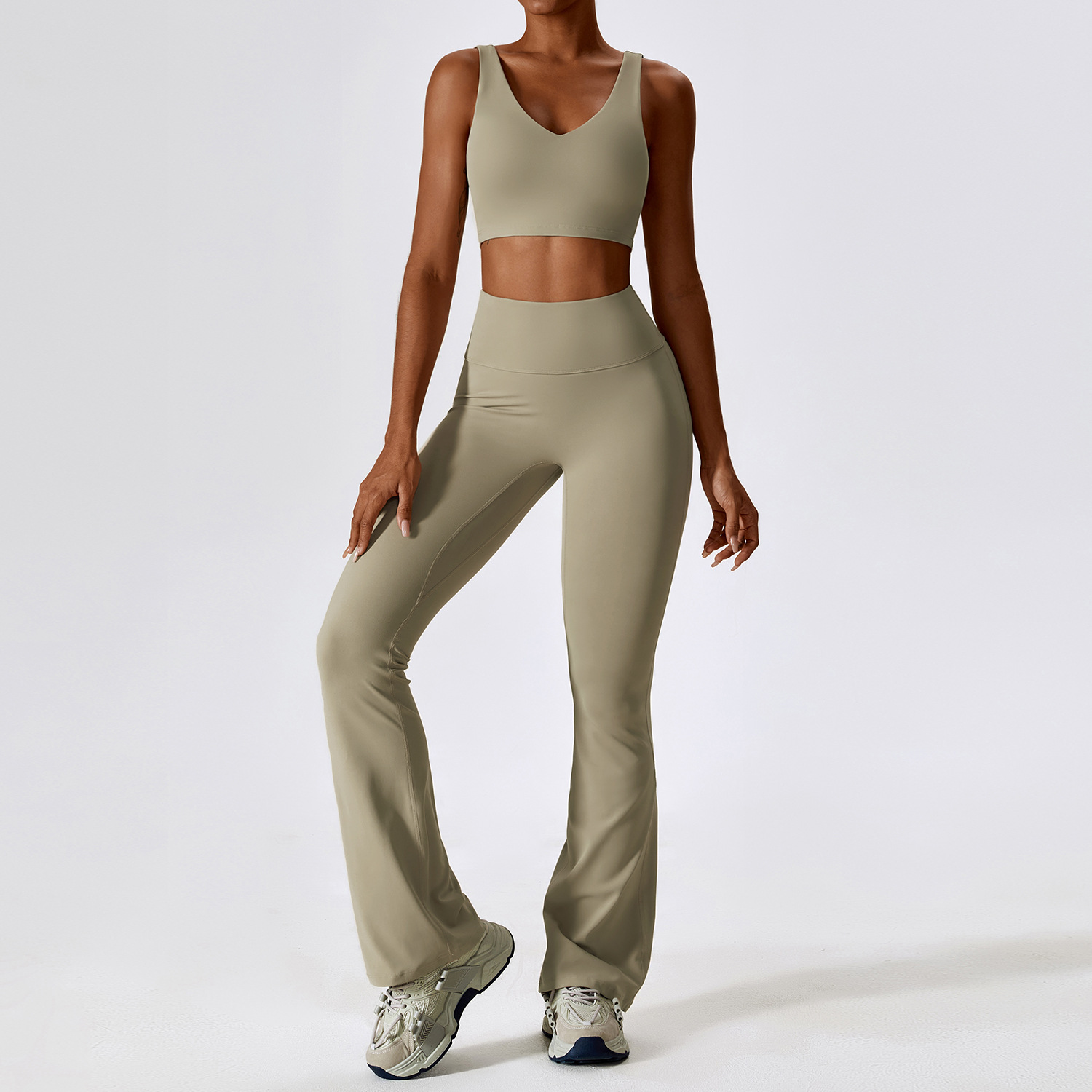 Chándal de 2 piezas para mujer, conjunto de Yoga, ropa deportiva de entrenamiento, ropa de gimnasio, Top corto de manga larga, mallas de cintura alta, trajes deportivos