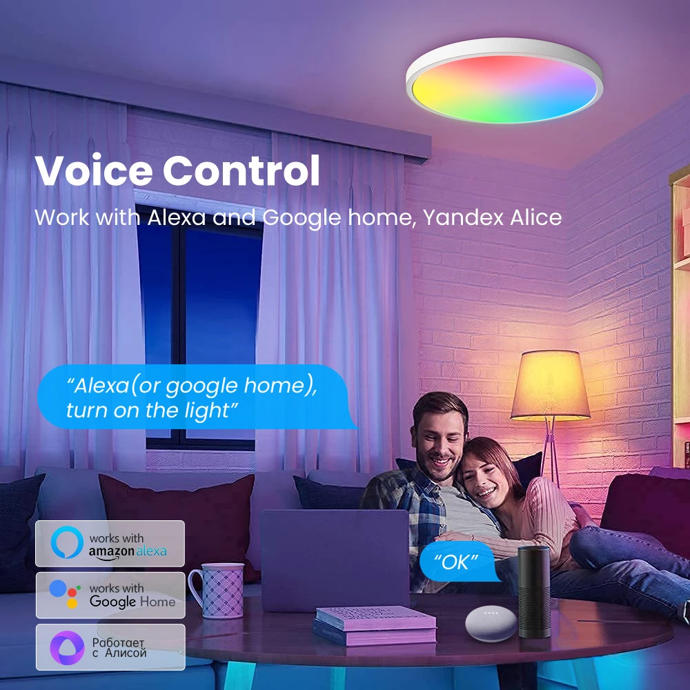 Lámpara de techo LED inteligente Tuya Zigbee, decoración de habitación con WiFi, aplicación de luz de techo, Control por voz, Alexa/Google, luces de techo redondas para sala de estar