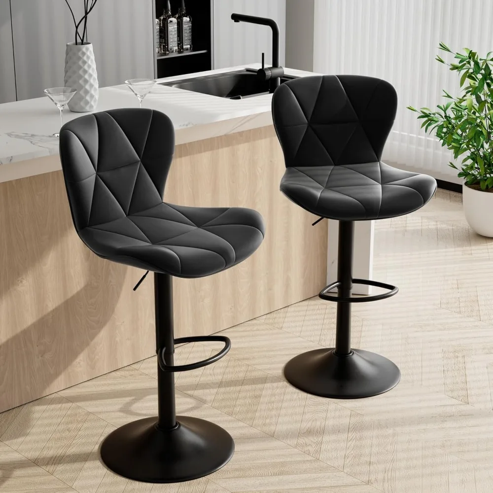 Bar Stools Set of 2,Adjustable Swivel Barstools, Faux Leather Bar Chairs,Upholstered Counter Height with High Backrest
