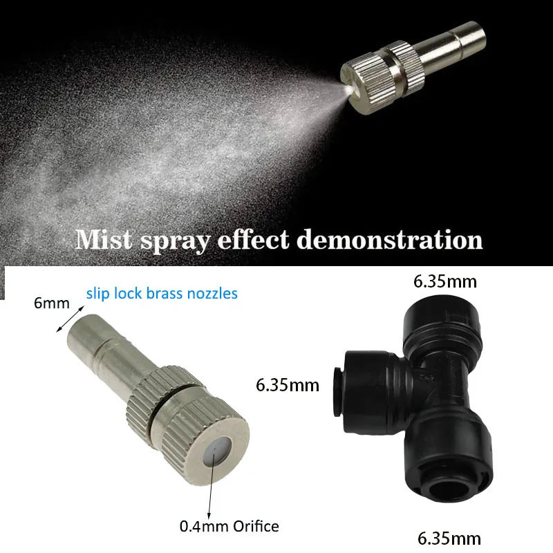 6mm Low Pressure Fine Atomization Nozzles 0.15~0.8mm Brass Misting Sprayers Irrigation Disinfection Cooling Fog Nozzles