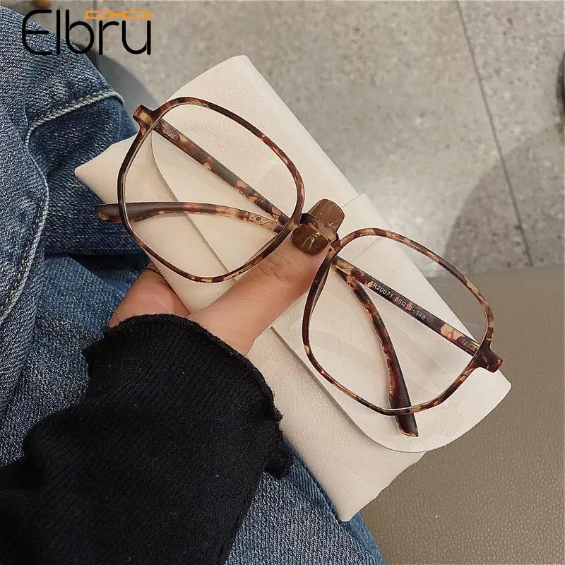 Elbru-gafas para miopía con acabado antiluz azul, montura grande para hombres y mujeres, gafas transparentes para miopía, dioptrías de 0-1,0-1,5-2,0 a-6,0