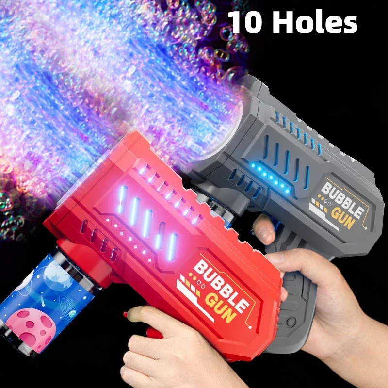 10 หลุมเด็กไฟฟ้า Bubble Gun Rocket สบู่อัตโนมัติ Bubble Machine Bubbles ปืนเด็กฤดูร้อนกลางแจ้ง Bubble Blowing ของเล่น