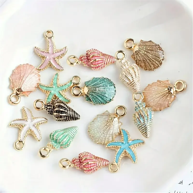 30/50 stücke Von Zufällig Tropft Öl Perlglanz Muschel Shell Seestern Diy Schmuck Zubehör Armband Ohrringe Anhänger Legierung