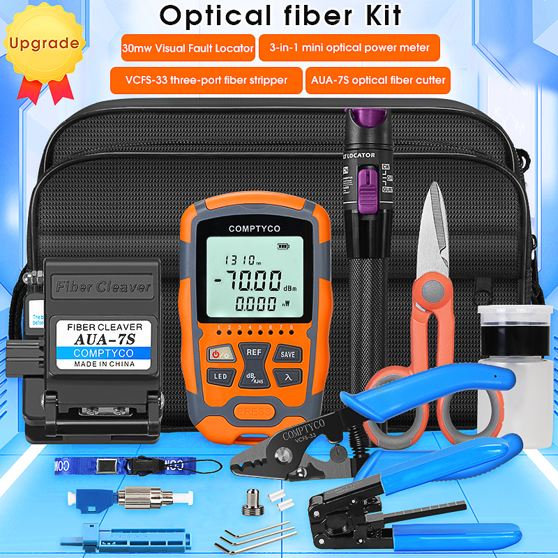 COMPTYCO AUA-M7/M5 optischer Leistungsmesser und 30 mW (lila) Visual Fault Locator AUA-7S Fiber Cleaver FTTH Fiber Optic Tool Kit