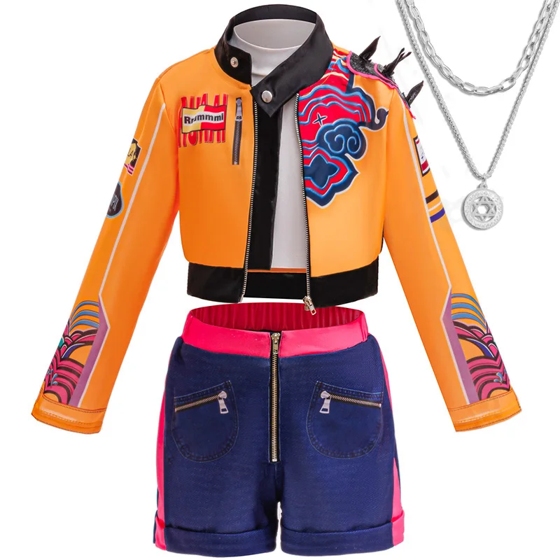 nuovo modello Costume di Halloween Ragazza Demon Hunter Cantante Top ricamato + Pantaloncini Set Rumii Dance Stage Performance Set