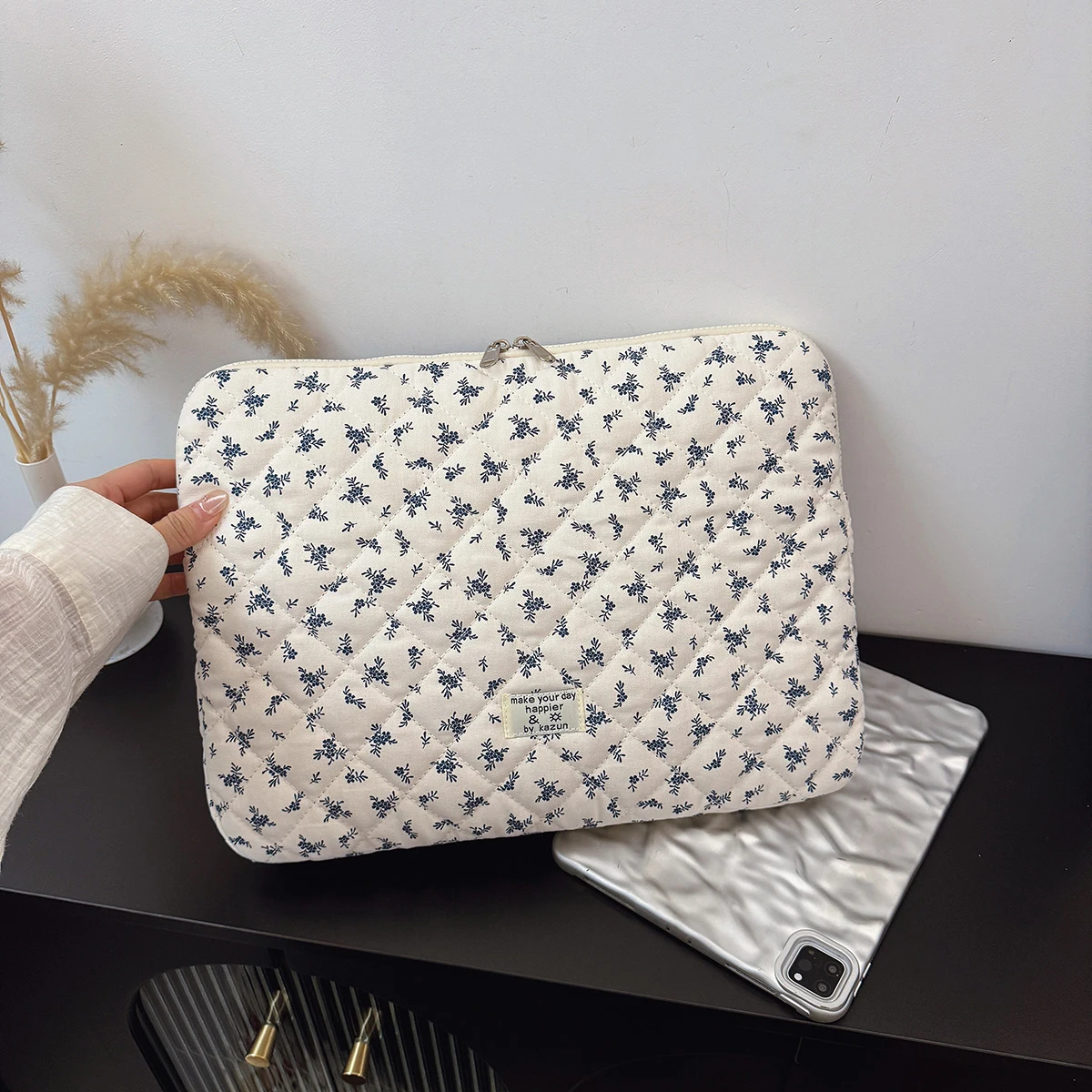 1 Stück schicke gesteppte Laptoptasche mit Blumendruck, 27,9 cm/14 Zoll/15 Zoll, Computertasche, Schutzhülle, Laptop-Hülle, Computer-Hülle