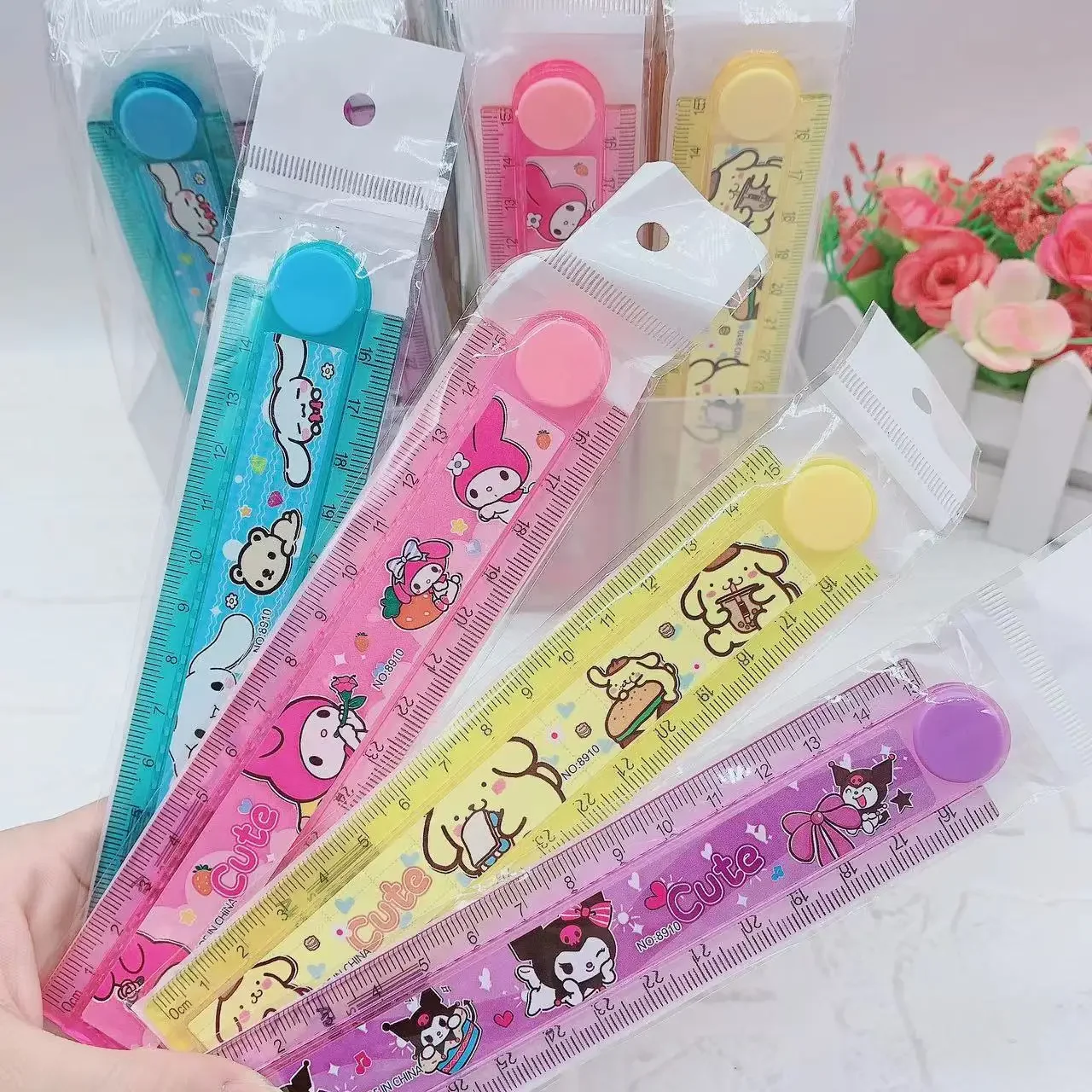 4 pz Cartoon Kuromi Immagine Rotante Pieghevole Righello 30 cm Kawaii Melody Pochacco Studente Multi Funzionale Righello di Cancelleria