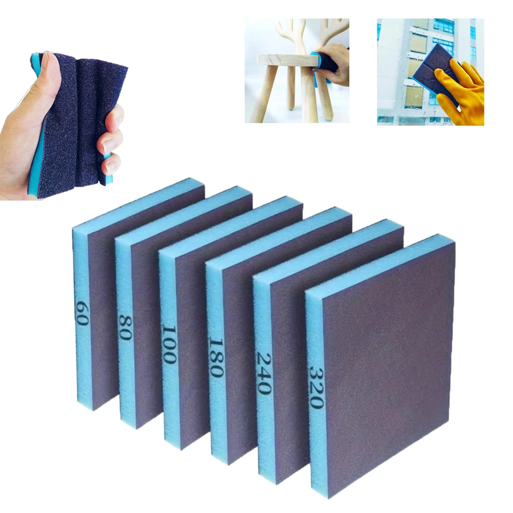 Juego de 6 esponjas de lijado de grano grueso medio fino 60-320-bloques de lijado en seco y húmedo reutilizables lavables para muebles de vidrio, Metal y madera
