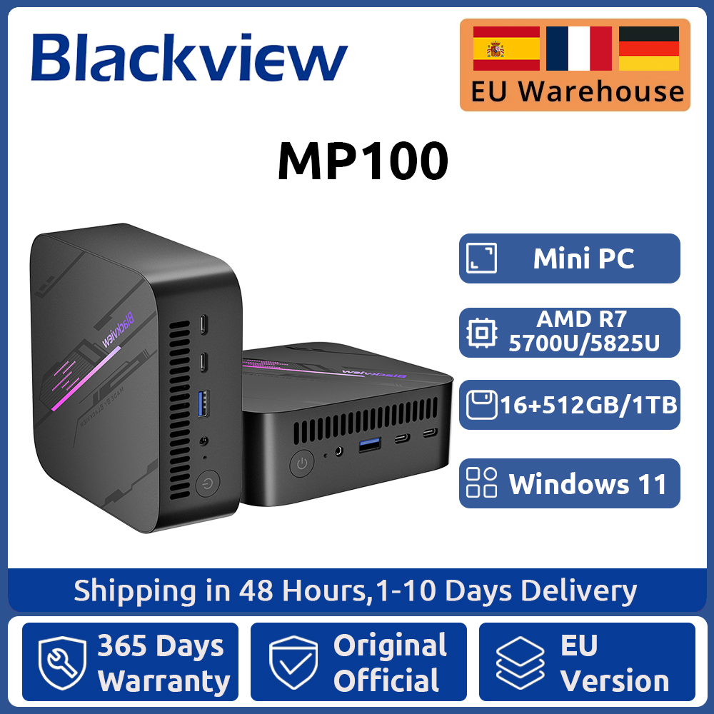 Blackview MP100 NEUER Mini-PC AMD R7 5700U/5825U Windows 11 8-Core 16-Thread 16 GB DDR4 512 GB/1 TB SSD WiFi 6 Mini-Computer-PC