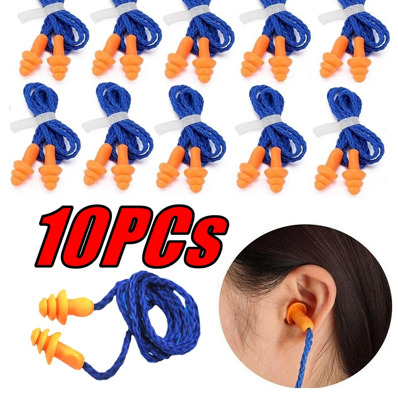 1/5/10 Uds. Protector de oídos con cable de silicona suave orejeras insonorizadas protección contra el ruido tapones para los oídos sueño ronquidos tapones para los oídos reutilizables
