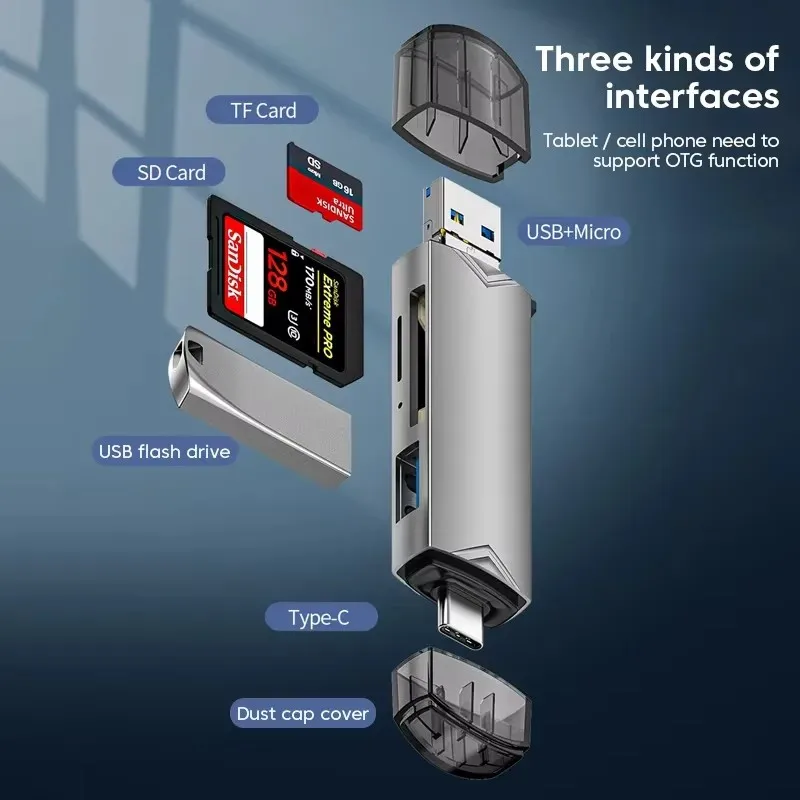6 In 1 OTG Multifunction USB 3.0 Card Reader U Disk TYPE-C/Usb/Tf/Sd Flash Drive Memory Card for Adapter Phone Laptop Compute