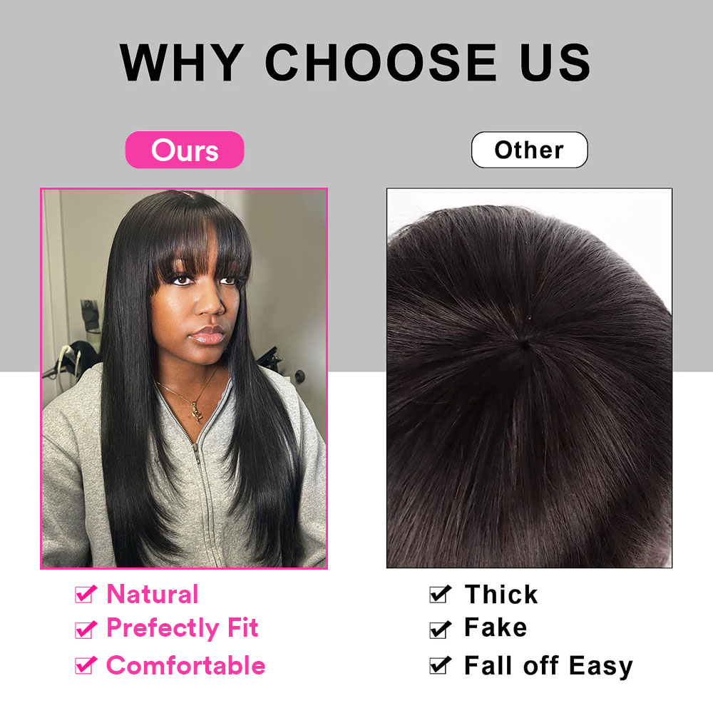Perruque Frange Cheveux Humains Lisses 3x1 T Partie Dentelle Scalp Réaliste Perruque Brésilienne Naturels Solde Perruque Cheveux Humains Avec Frange Sans Colle Pour Femmes 34 Pouces 210 Densité