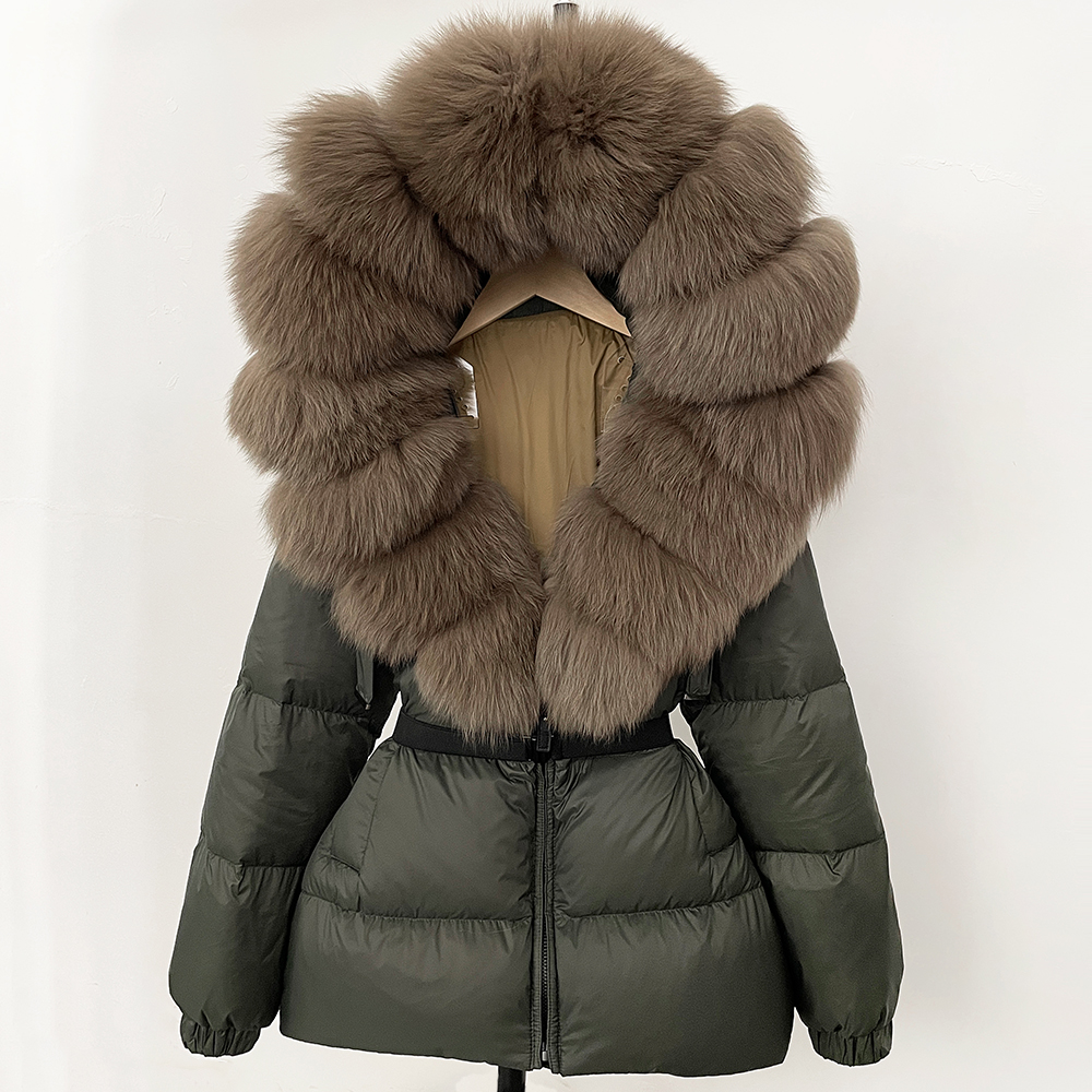 OFTBUY Echte Bontjas Winterkleding Puffer Jas Vrouwen Vossenbont Capuchon Warm 90% Witte Eend Down Jas Vrouwelijke Parka Waterdicht